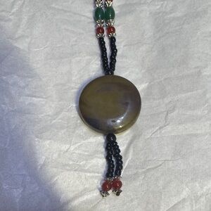 VINTAGE AFRICAN TUAREG NECKLACE  TRIBAL PENDANT AMBER STONE